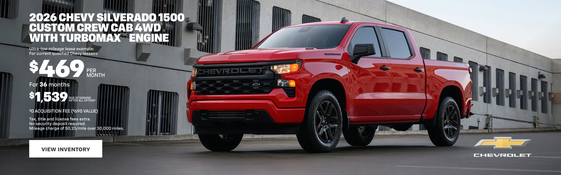 2026 Chevy Silverado 1500 Custom Crew Cab 4WD with TurboMax Engine. Ultra-low mileage lease exam...